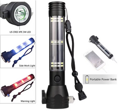Solar Flashlight Pro – Multi-Tool Emergency Light with Alarm & Safety Hammer