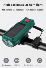 Solar Bike Headlight — Light, Alarm & Horn, All in One