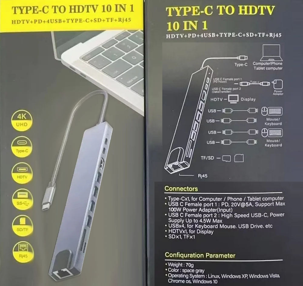 10 in 1 USB Type-C Hub Docking Station