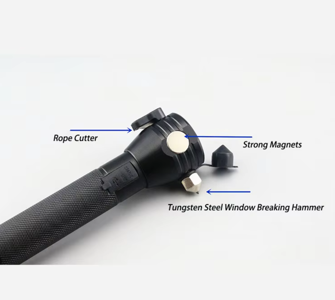 Solar Flashlight Pro – Multi-Tool Emergency Light with Alarm & Safety Hammer