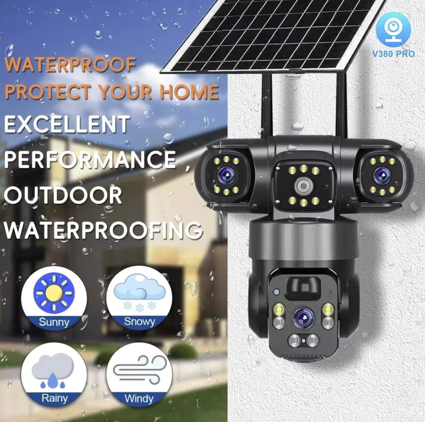 SolarGuard 3-Cam Triple-Lens Solar Camera V380