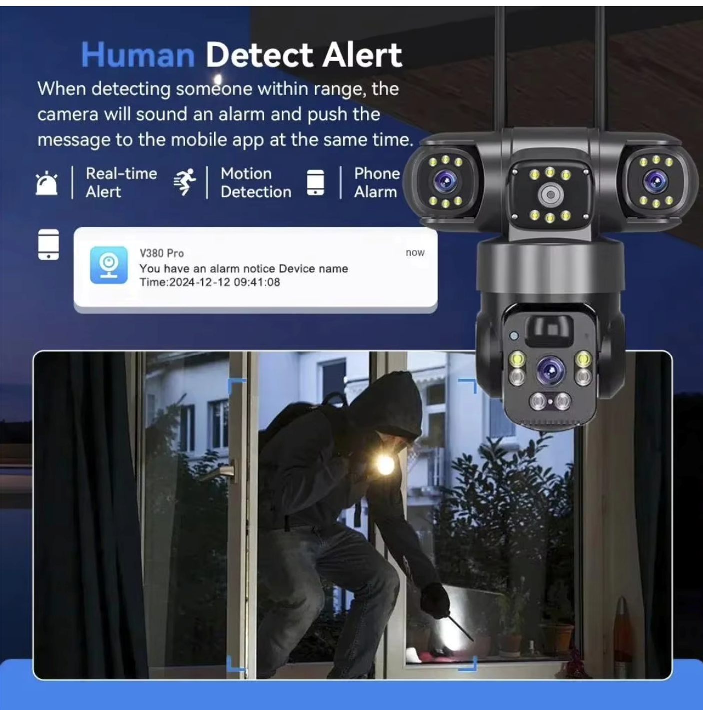 SolarGuard 3-Cam Triple-Lens Solar Camera V380