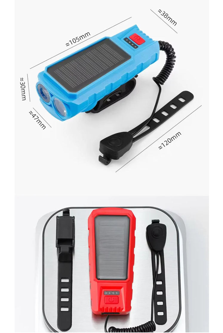 Solar Bike Headlight — Light, Alarm & Horn, All in One
