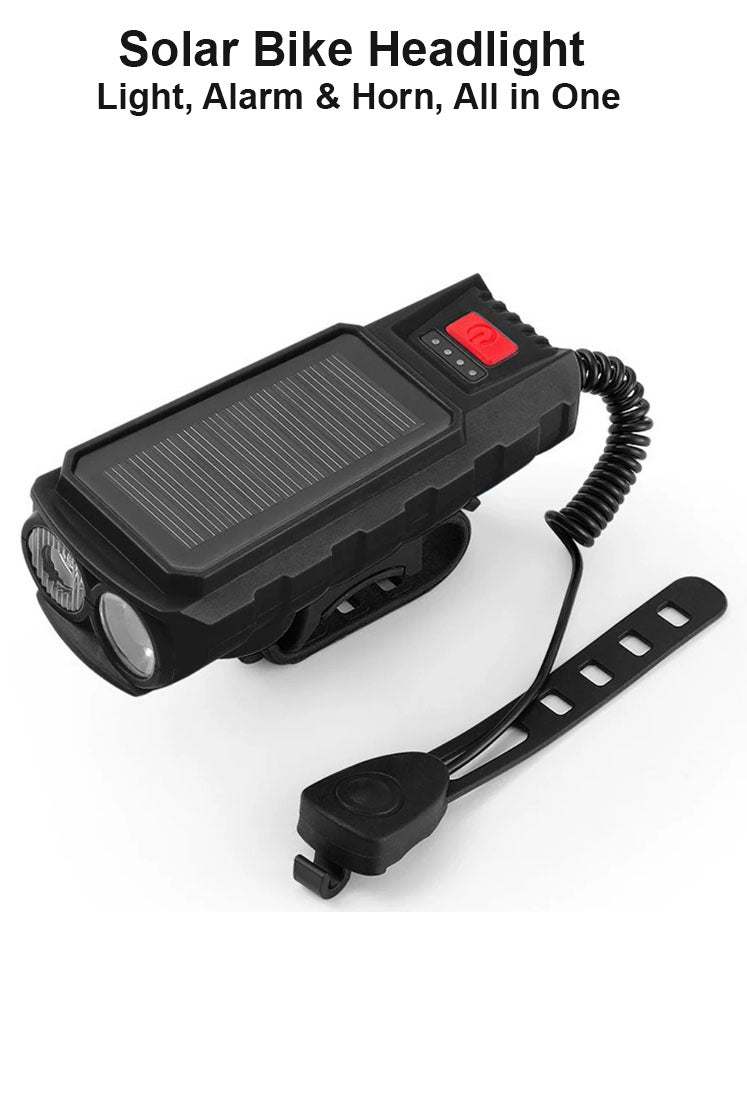 Solar Bike Headlight — Light, Alarm & Horn, All in One